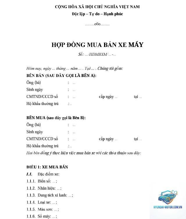 hợp đồng mua bán xe